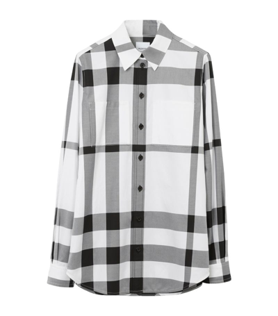 Burberry Checked Long-sleeve Cotton Shirt In White