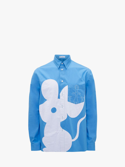 Jw Anderson Mouse-print Cotton Shirt In Blue