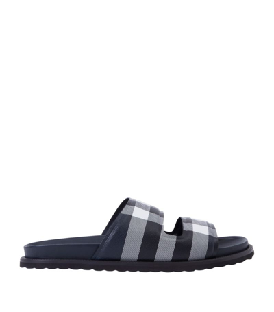 Burberry Check-pattern Slides In Blue