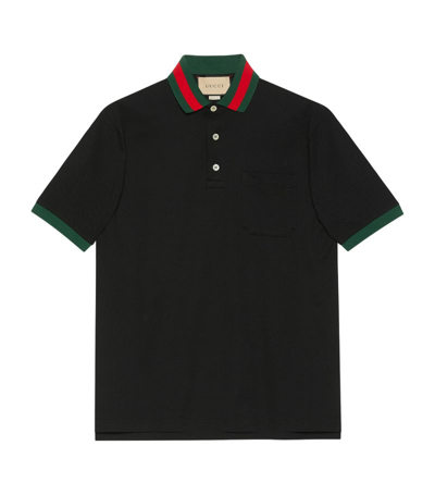 Gucci Cotton Collar-detail Polo Shirt In Black