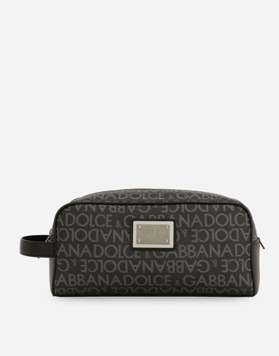 Dolce & Gabbana Coated Jacquard Toiletry Bag In Multicolor