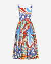 Dolce & Gabbana Carretto Printed Cotton-poplin Pleated Midi Dress In Multicolor