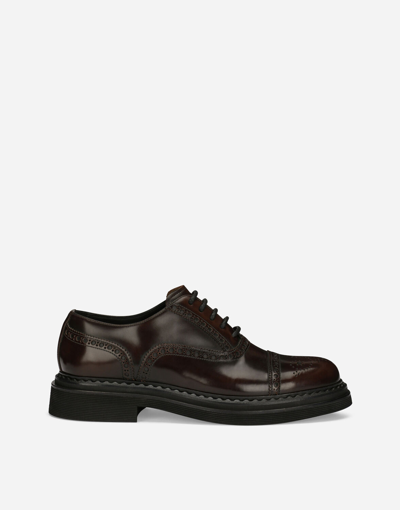 Dolce & Gabbana Brushed Calfskin Oxfords In Brown