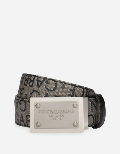 Dolce & Gabbana Coated Jacquard Belt With Logo Tag In Brown_black