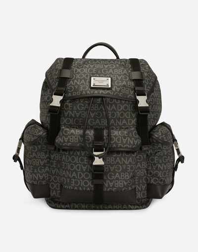 Dolce & Gabbana Logo Jacquard Buckled Backpack In Multicolor