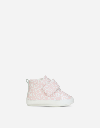 Dolce & Gabbana Babies' Printed Nappa Leather Mid-top Sneakers In Pink