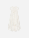 DOLCE & GABBANA EMPIRE-LINE RAMAGE CHANTILLY LACE CHRISTENING DRESS WITH SHORT SLEEVES