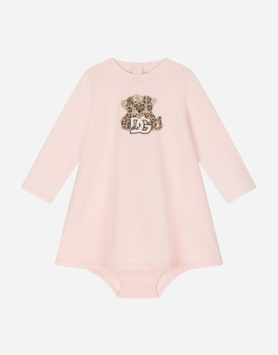 Dolce & Gabbana Babies' Interlock Midi Dress With All-over Logo Print In Pink