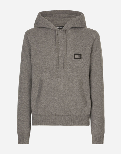Dolce & Gabbana Wool And Cashmere Hooded Sweater In Grey