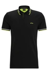 Hugo Boss Curved-logo Slim-fit Polo Shirt In Stretch-cotton Piqué In Black