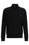Hugo Boss Logo-embroidered Zip-up Jacket In Stretch Cotton In Black