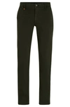 Hugo Boss Slim-fit Trousers In Stretch-cotton Satin In Green