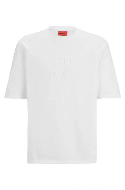 Hugo Boss Relaxed-fit T-shirt In Cotton With Stacked Logo In White