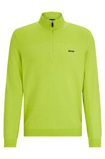 Hugo Boss Branded Zip-neck Sweater In Dry-flex Fabric In Green