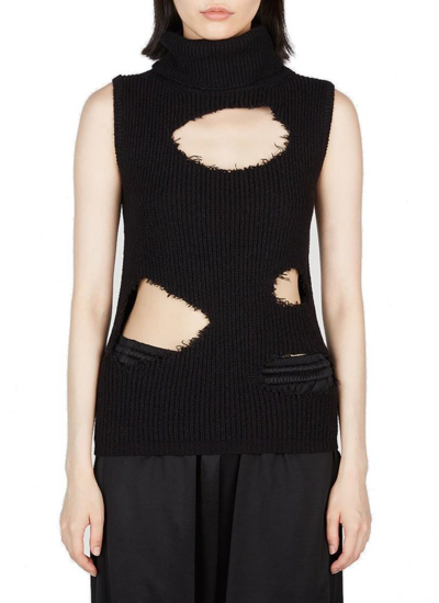 Mm6 Maison Margiela Distressed Knitted Top In Black