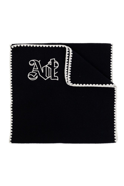 Palm Angels Logo Embroidered Scarf In Navy