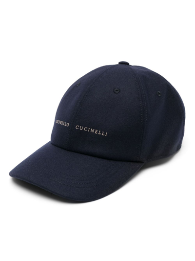 Brunello Cucinelli Logo-embroidered Wool, Silk And Cashmere-blend Baseball Cap In Blue