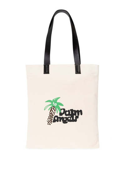 Palm Angels Logo Printed Open Top Tote Bag In Beige