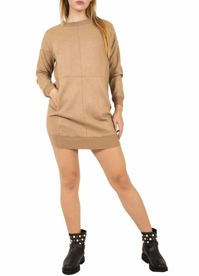 Le Tricot Chic Knitted Mini Dress In Brown