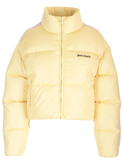 Palm Angels Logo Embroidered Padded Coat In Yellow