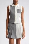 Thom Browne Funmix Patchwork Sleeveless Polo In Tonal Grey