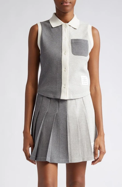 Thom Browne Funmix Patchwork Sleeveless Polo In Grey