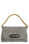 Tom Ford Mini Logo Label Plaid Wool Handheld Bag In 3nw04 Black/ Chalk Black