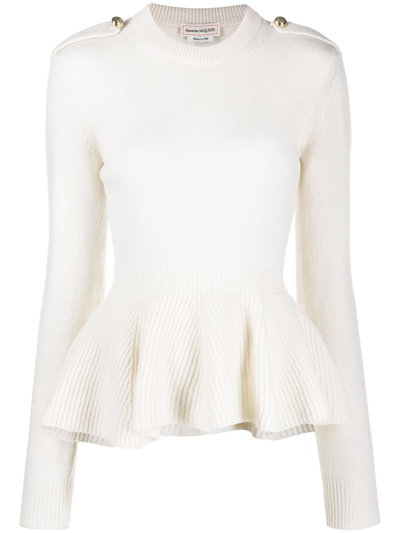 Alexander Mcqueen Ribbed-knit Peplum-hem Jumper In White