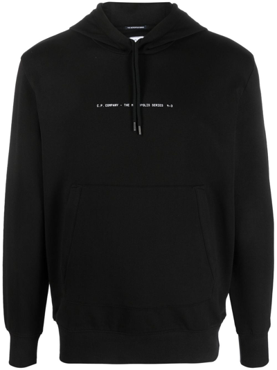 C.p. Company Logo-print Stretch-cotton Hoodie In Black