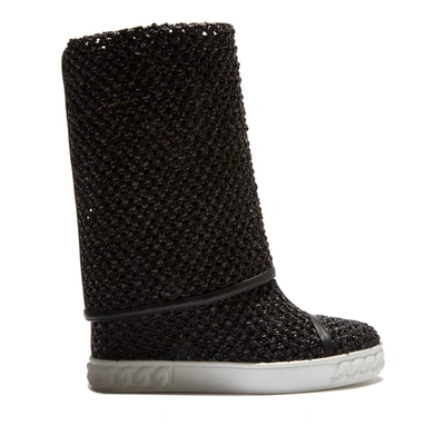 Casadei 80mm Woven Wedges Boots In Black