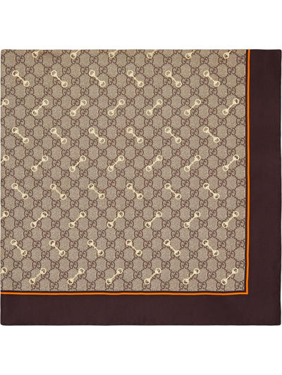 Gucci Printed Silk Foulard In Brown