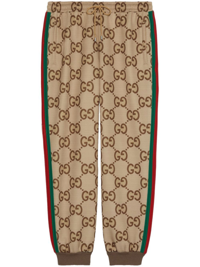 Gucci Jumbo Gg Jogging Pant With Web In Neutrals