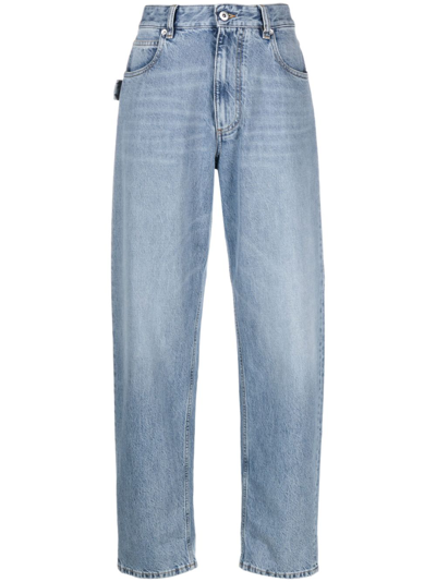 Bottega Veneta Denim-printed Leather Trousers In Blue