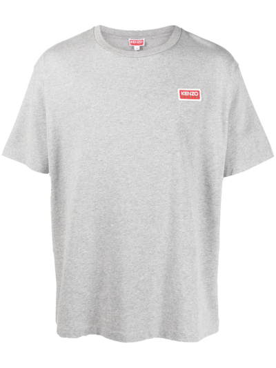 Kenzo Crew-neck T-shirt In Cotton Jersey With Logo Print In Grey