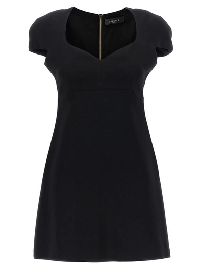Versace Heart-shaped Neckline Dress In Black