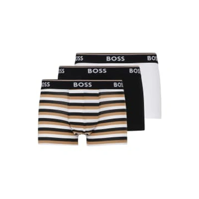 Hugo Boss Pack Of 3 White And Black Stripe Boxers Trunks