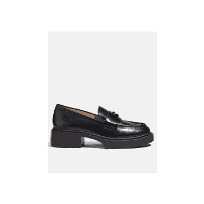 COACH BLACK LEAH LEATHER PLATFORM LOAFERS