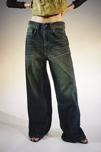 Jaded London straight leg denim carpenter jeans in washed brown with hem  insert