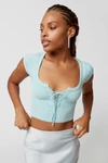 Out From Under Knockout Seamless Lace-up Top In Sky