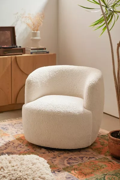 Urban Outfitters Dover Faux Sheepskin Swivel Chair In Natural