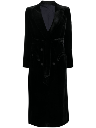 Blazé Milano Double-breasted Velvet Midi Dress In 黑色