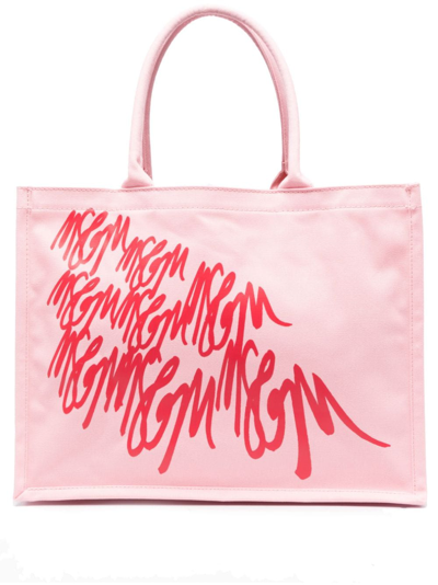 Msgm Logo-print Shoulder Bag In Pink