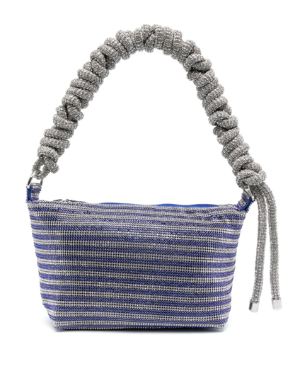 Kara Crystal Mesh Phone Cord Shoulder Bag In 蓝色