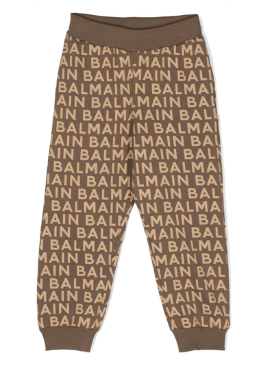 Balmain Logo-print Cotton Track Trousers In Brown