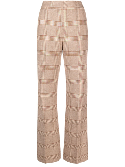 Twinset Plaid-check Flared Trousers In Dis Check Snow Burnt