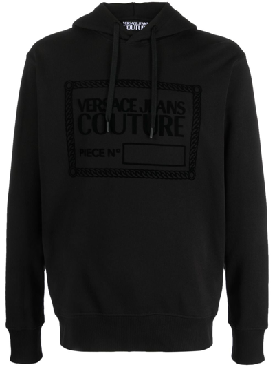 Versace Jeans Couture Debossed-logo Cotton Hoodie In Black