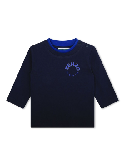 Kenzo Babies' Logo-print Long-sleeved Cotton T-shirt In Blau
