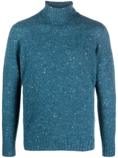 Drumohr Roll-neck Mélange-effect Jumper In Blue