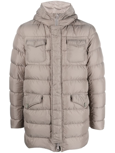 Herno Zipped Hooded Padded Coat In Gris