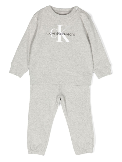 Calvin Klein Babies' Logo-print Cotton Tracksuit Set In Grey